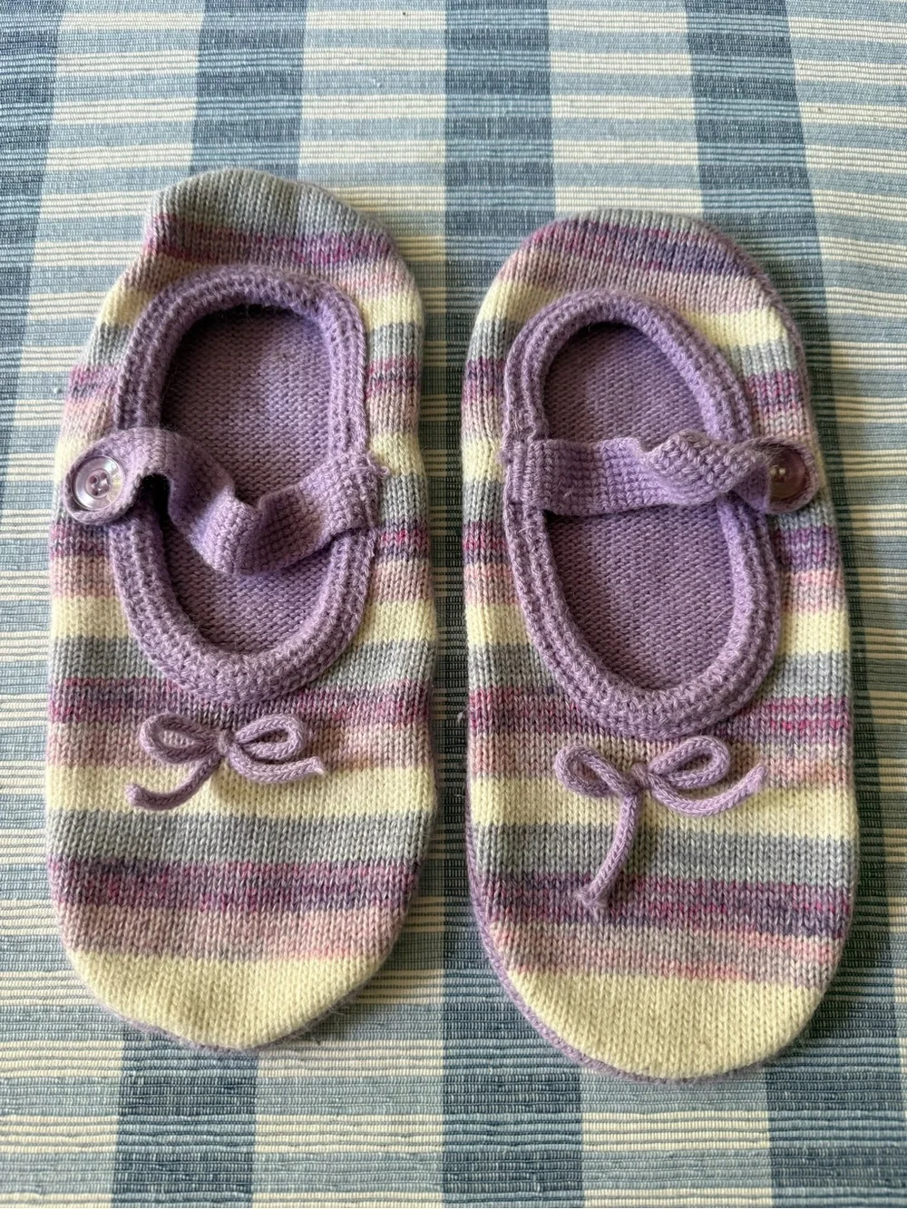Kids Knit Mary Jane Slippers - Purple Striped